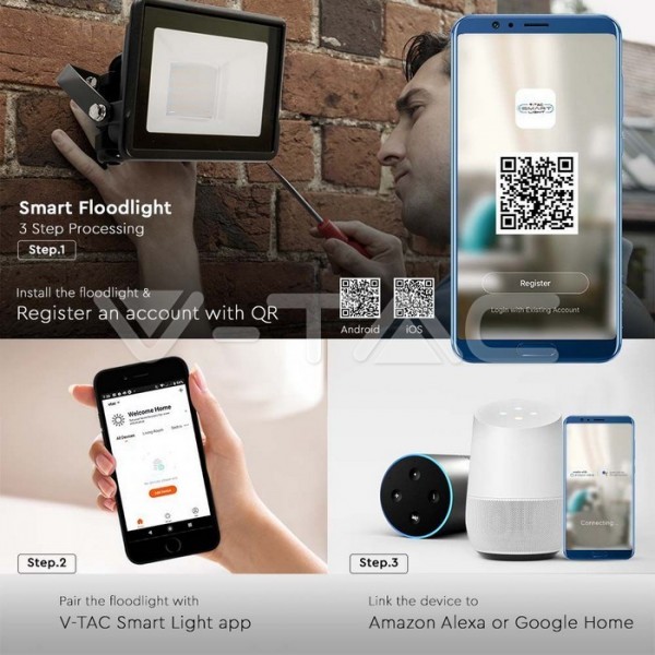 Proiector led RGB+CCT 10W cu senzor