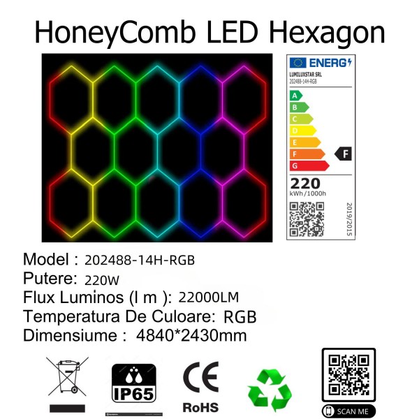 Tavan honeycomb led RGB 14 hexagoane