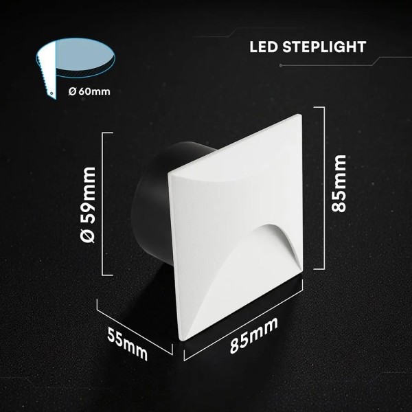 Spot treaptă LED încastrat pătrat alb