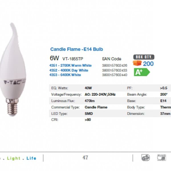 Bec led lumanare 6W