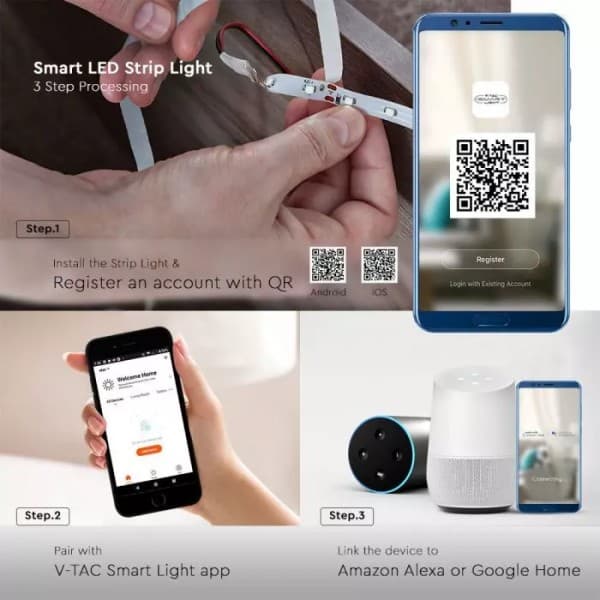 Kit banda led RGBW 3 in 1 Smart Alexa&Google Home